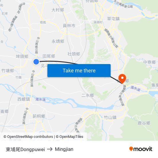 東埔尾Dongpuwei to Mingjian map