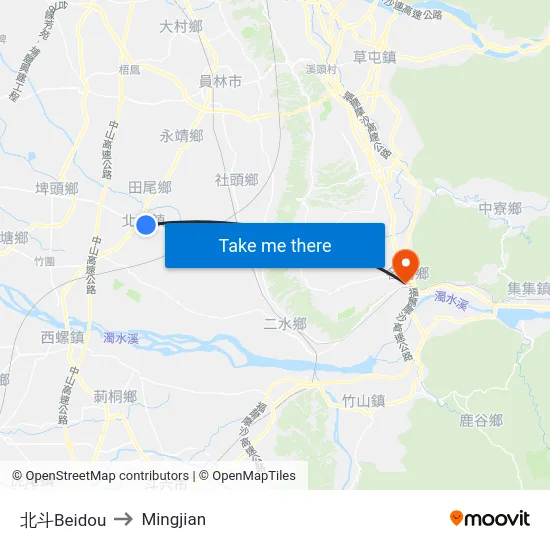 Beidou to Mingjian map