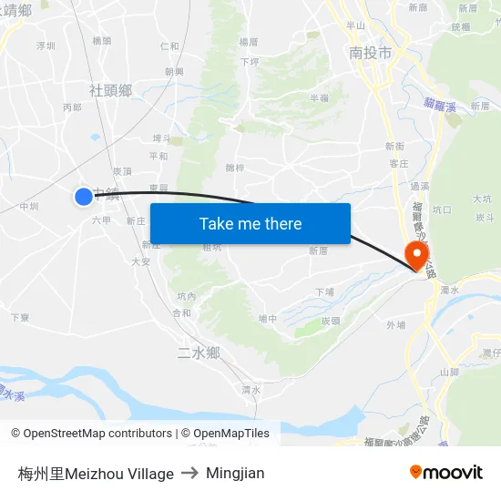 Meizhou Village to Mingjian map