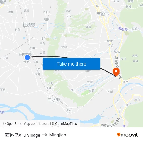 Xilu Village to Mingjian map