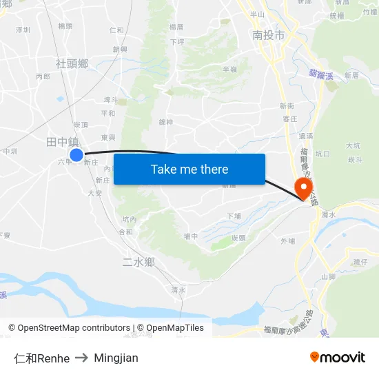 Renhe to Mingjian map