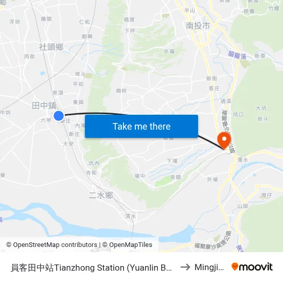 Tianzhong Station (Yuanlin Bus) to Mingjian map