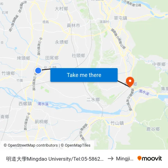明道大學Mingdao University/Tel:05-5862018 to Mingjian map