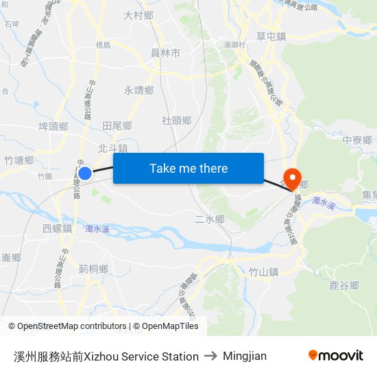 溪州服務站前Xizhou Service Station to Mingjian map