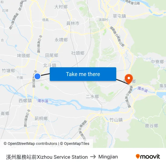 Xizhou Service Station to Mingjian map