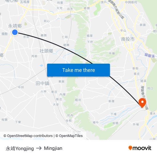 永靖Yongjing to Mingjian map
