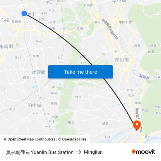 Yuanlin Bus Station to Mingjian map