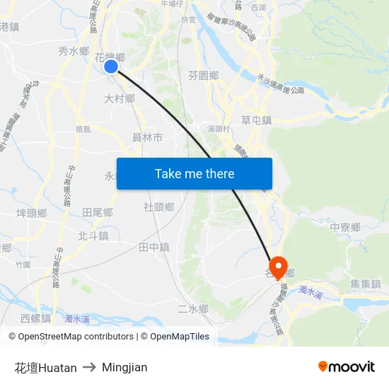 Huatan to Mingjian map
