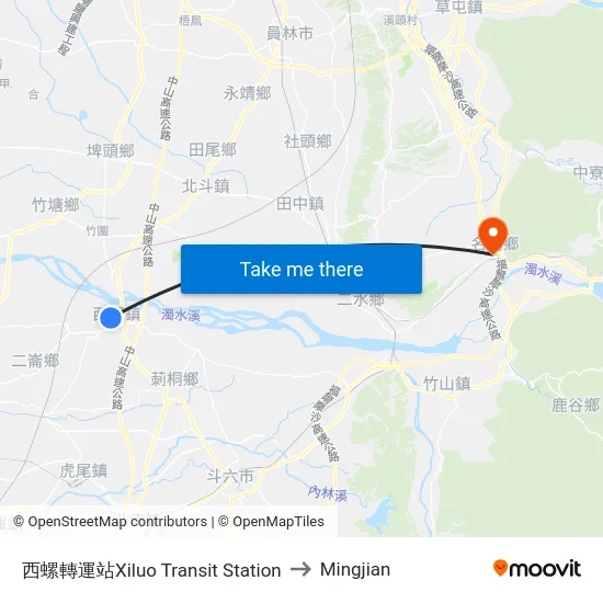 Xiluo Transit Station to Mingjian map