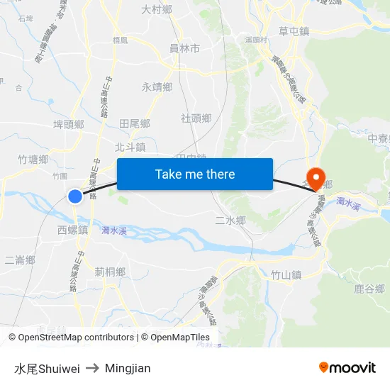 Shuiwei to Mingjian map