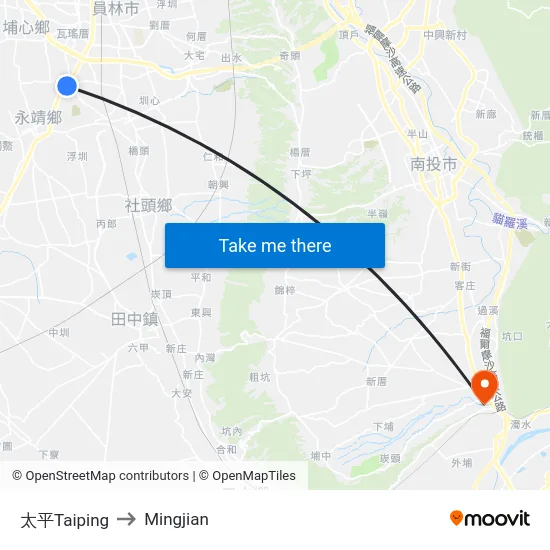 Taiping to Mingjian map