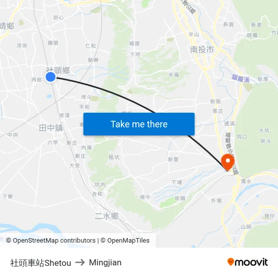 社頭車站Shetou to Mingjian map