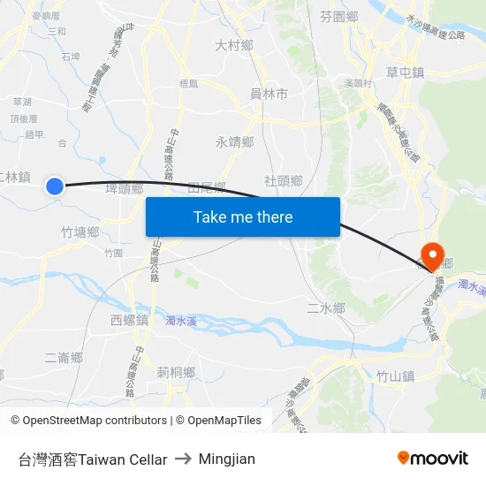 Taiwan Cellar to Mingjian map