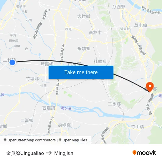 Jingualiao to Mingjian map