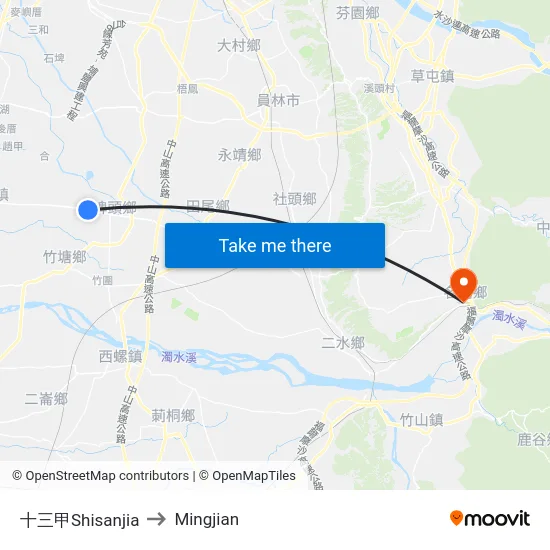 Shisanjia to Mingjian map