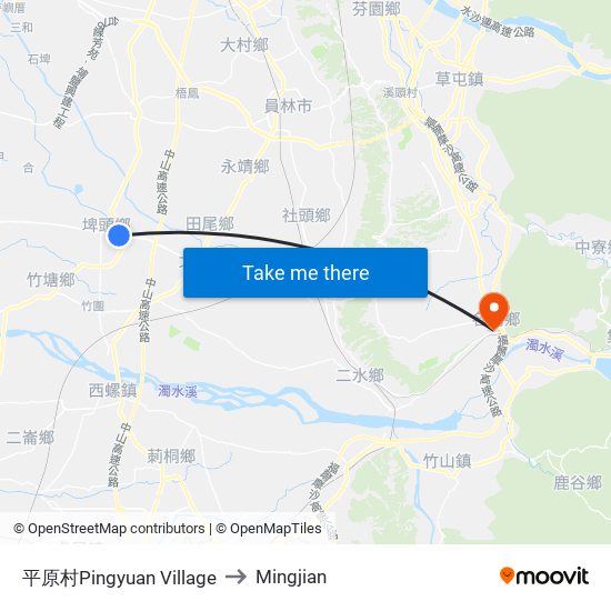 平原村Pingyuan Village to Mingjian map