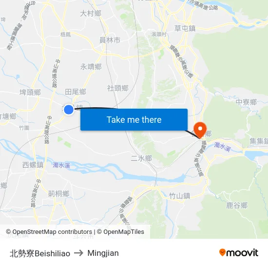 Beishiliao to Mingjian map