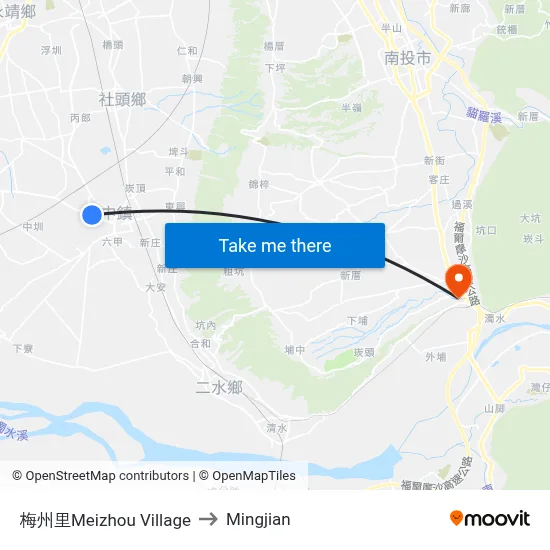 Meizhou Village to Mingjian map