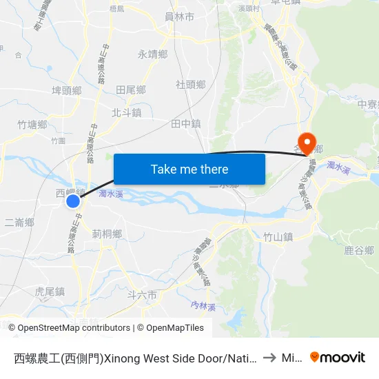 Xinong West Side Door/National Xiluo Agricultural Industrial High School to Mingjian map