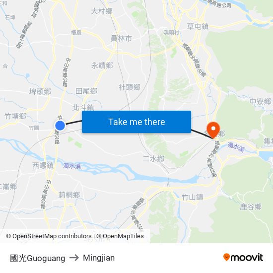 國光Guoguang to Mingjian map