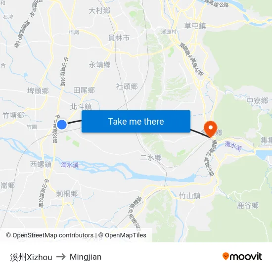 Xizhou to Mingjian map