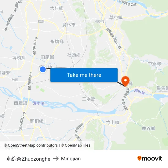 Zhuozonghe to Mingjian map