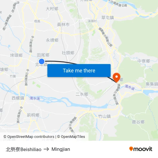 北勢寮Beishiliao to Mingjian map