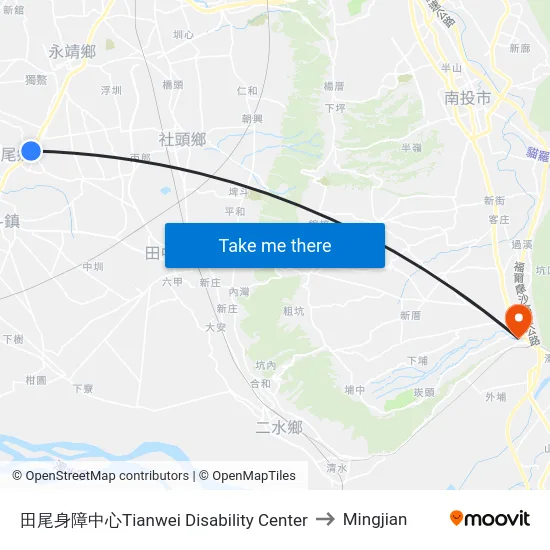 田尾身障中心Tianwei Disability Center to Mingjian map