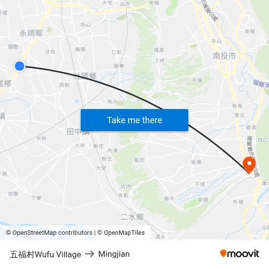 五福村Wufu Village to Mingjian map