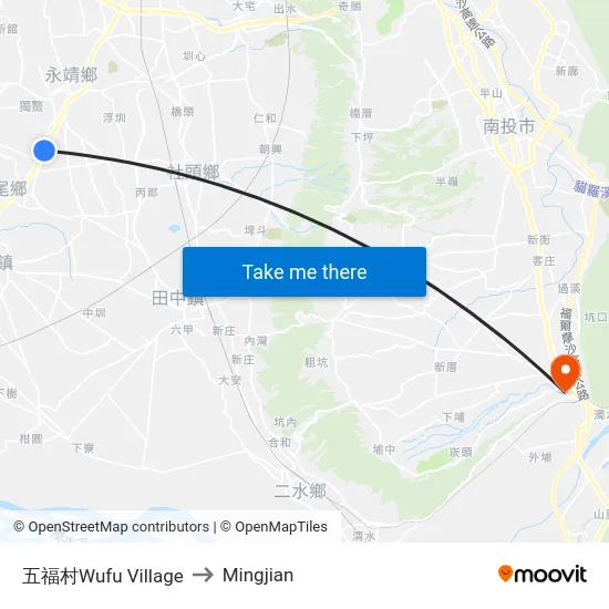 五福村Wufu Village to Mingjian map