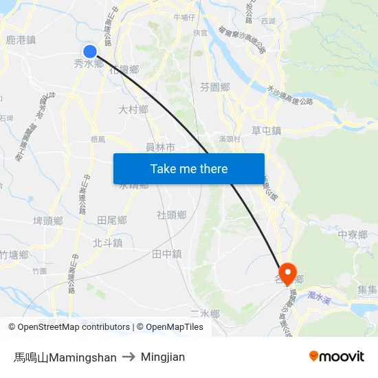 馬鳴山Mamingshan to Mingjian map
