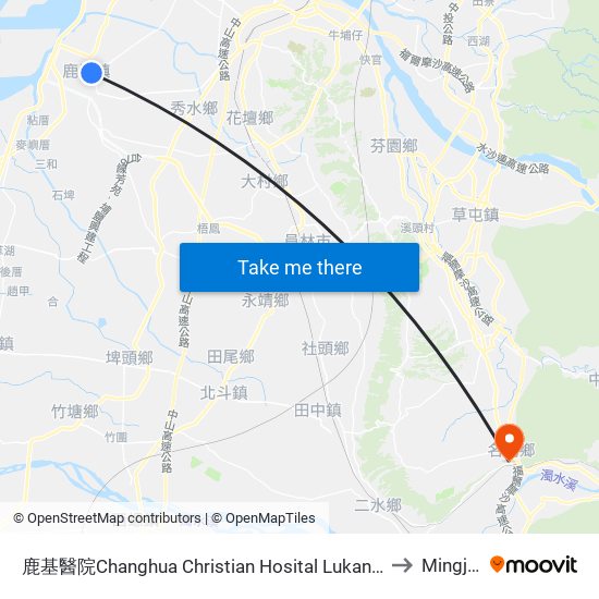 鹿基醫院Changhua Christian Hosital Lukang Branch to Mingjian map