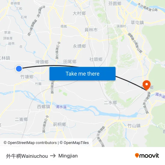 外牛稠Wainiuchou to Mingjian map