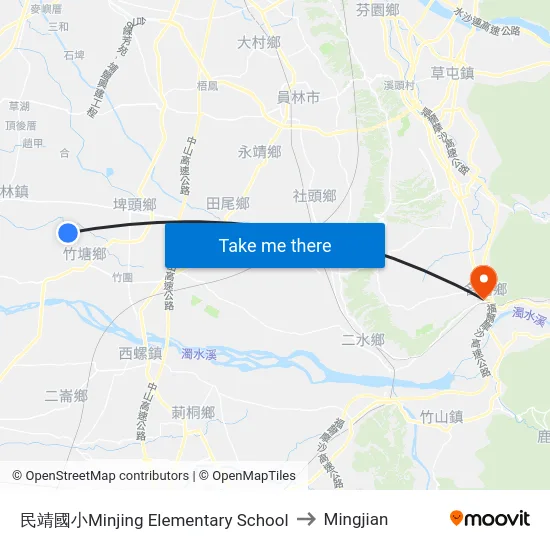 民靖國小Minjing Elementary School to Mingjian map