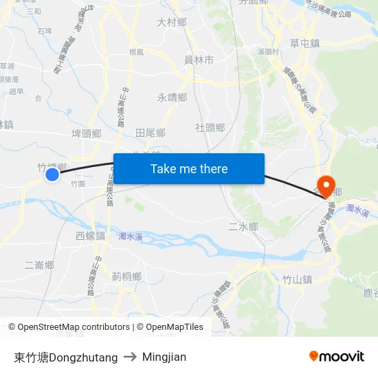 東竹塘Dongzhutang to Mingjian map
