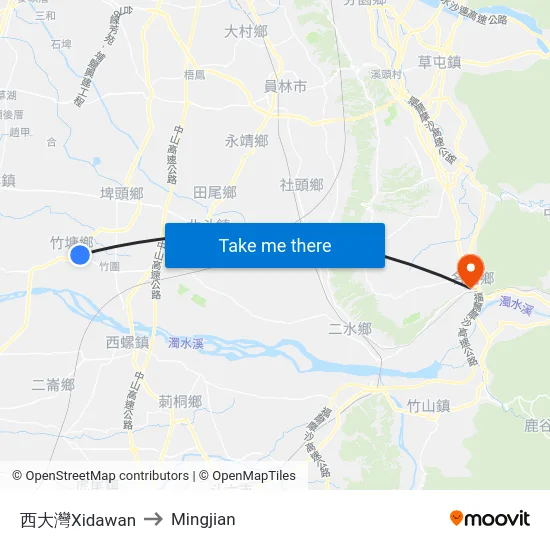 Xidawan to Mingjian map