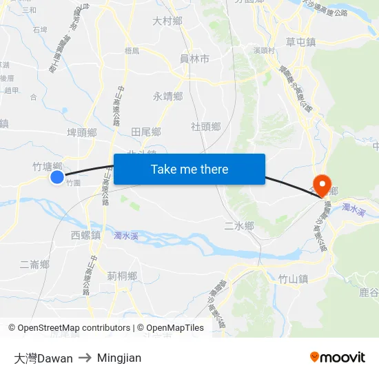 大灣Dawan to Mingjian map