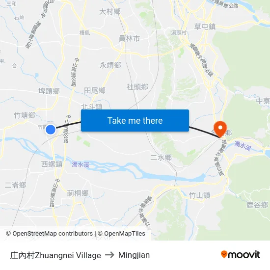 Zhuangnei Village to Mingjian map