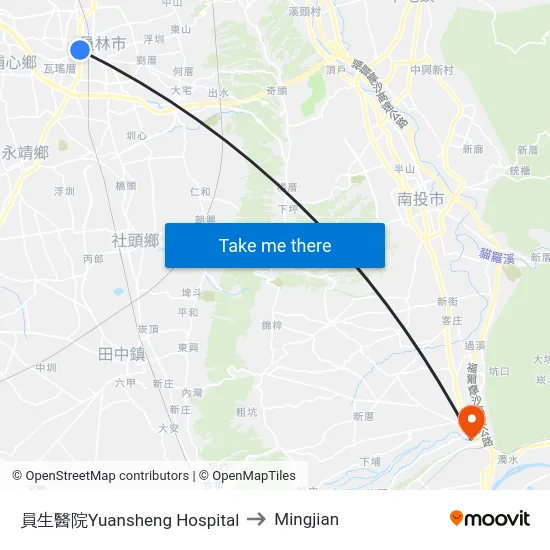 Yuansheng Hospital to Mingjian map