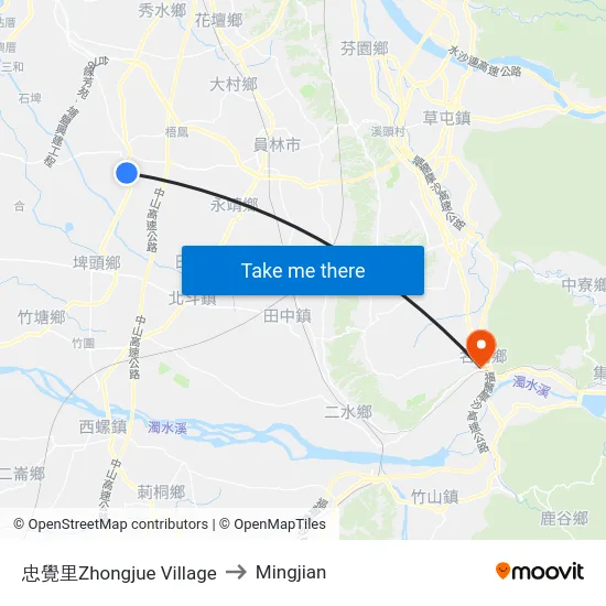 忠覺里Zhongjue Village to Mingjian map