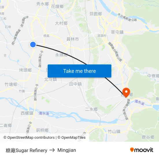糖廠Sugar Refinery to Mingjian map