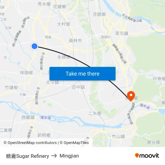 糖廠Sugar Refinery to Mingjian map