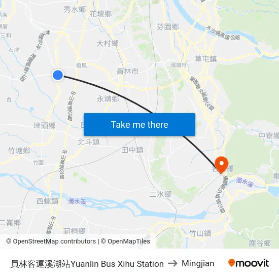 Yuanlin Bus Xihu Station to Mingjian map