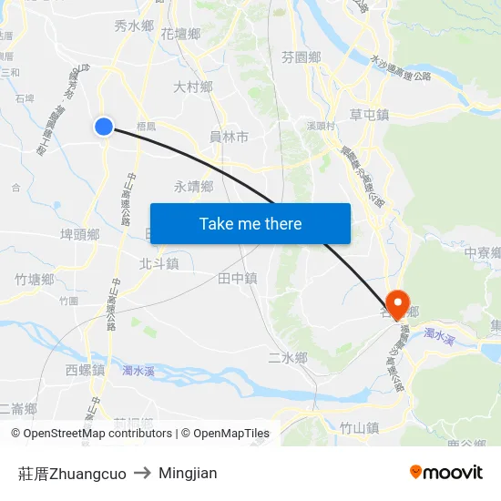 Zhuangcuo to Mingjian map