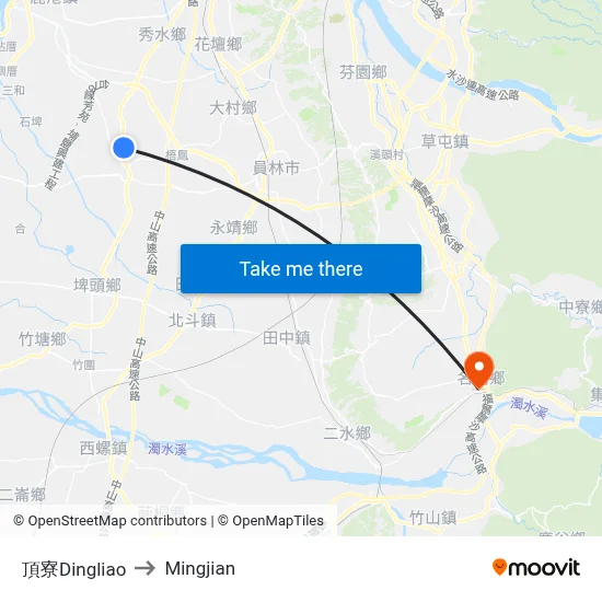 Dingliao to Mingjian map