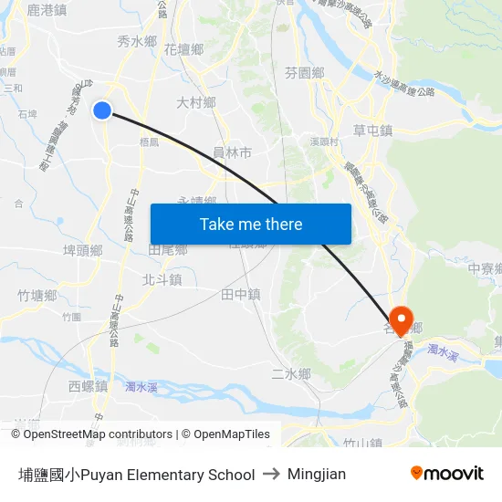 埔鹽國小Puyan Elementary School to Mingjian map