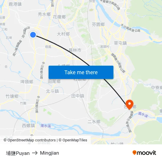 Puyan to Mingjian map