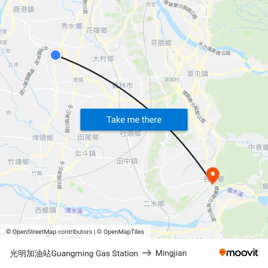 光明加油站Guangming Gas Station to Mingjian map