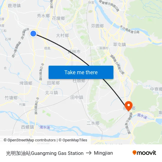 光明加油站Guangming Gas Station to Mingjian map