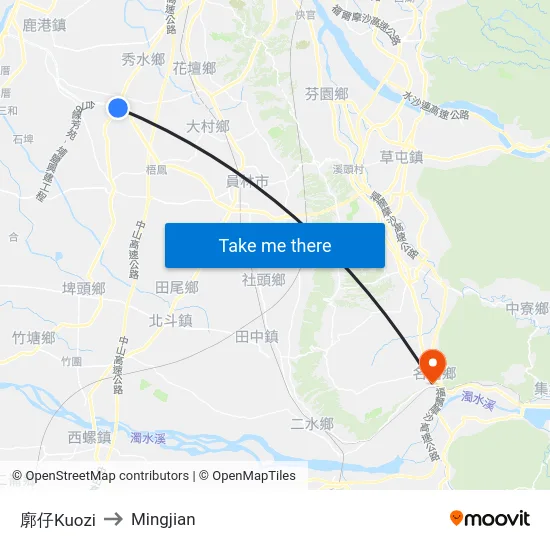 廓仔Kuozi to Mingjian map